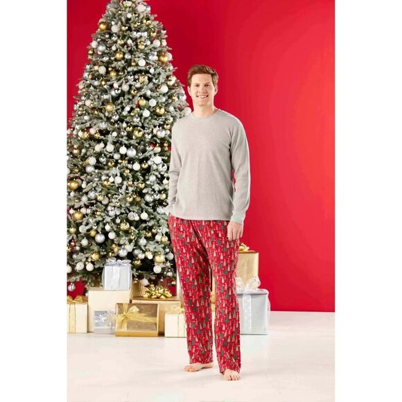 Mud Pie Christmas tree pajama Set Mens Medium red green pants waffle weave PJs - Picture 12 of 12